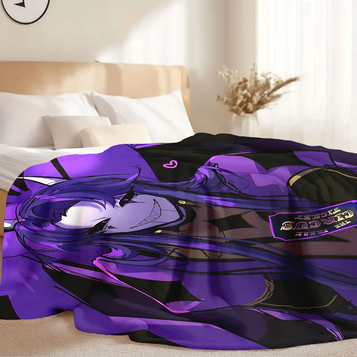 1Pc Dark Purple Jester Print Circus Ticket Fan Art Coral Fleece Flannel Fabric Blanket, 4-Season Thin Soft Skin-Friendly Blanket for Home/Sofa, Office Nap Use