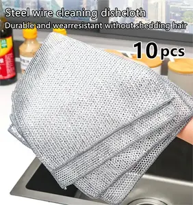 10PCS Set Non-Scratch Steel Wool Dishcloth -Multi Purpose Wire Dishwashing Rags KitchenTowels and Dishcloths Sets Durable CleaningPads Bathroom Home Essentials CleaningSupplies Tools cleaner