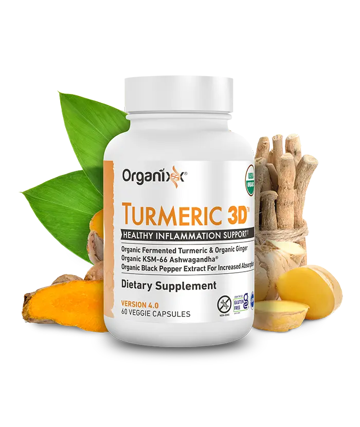 Organixx USDA Organic Turmeric Curcumin Dietary Supplement - Fermented Multi-Ingredient Blend with Organic Ginger Powder, Ashwagandha, Vitamin D, 60 Capsules for Immune System Support, Joint Health, Fitness, Body & Digestive Health Support