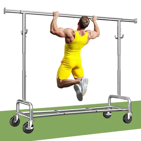 Raybee Heavy Duty Clothes Rack Load 450 LBS, Clothing Racks for Hanging Clothes Rolling Garment Rack with Wheels & Shelf,Portable & Adjustable Coat Rack ,Chrome, Golden