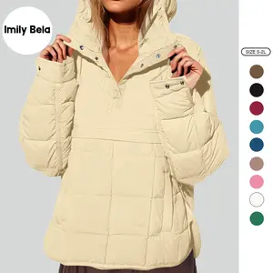 Imily Bela Womens Oversized Puffer Jacket Quilted Dolman Hoodies Pullover Long Sleeve Lightweight Warm Tops Coat