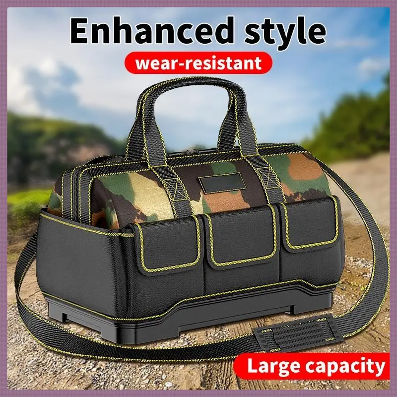 Large Yellow and Black Heavy-Duty Oxford Tool Organizing Bag - Steady Carry, Wide Opening, Multi-Pockets, Utility Pocket, Flexible Multi-Compartment Electrician Tool Bag for Repair & Workshop Use, Flexible Multi-Compartment Tool Bags