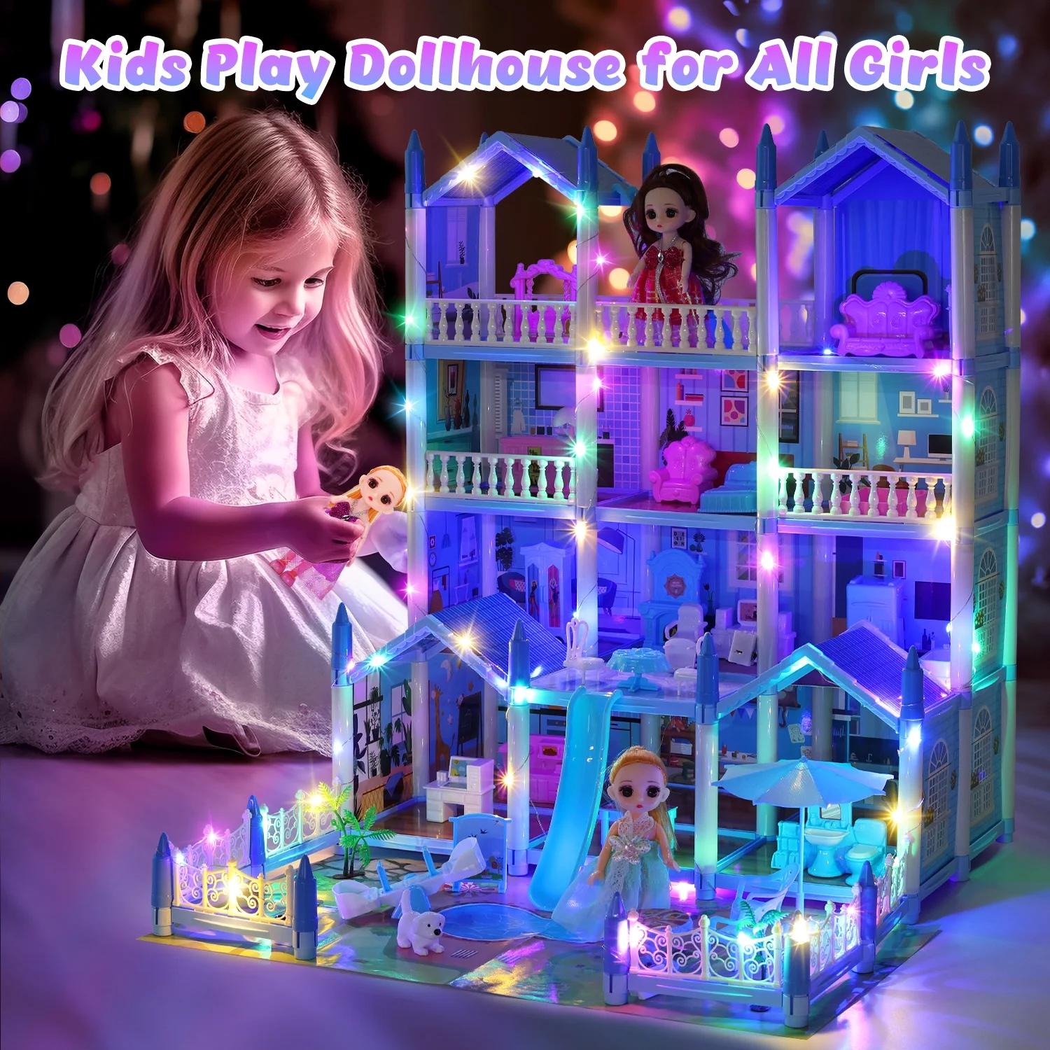 16 Rooms Huge Dollhouse, 10" x 6" x 11" Doll House , Pretend Play Toy House For Girls, House Playset, Party Doll House