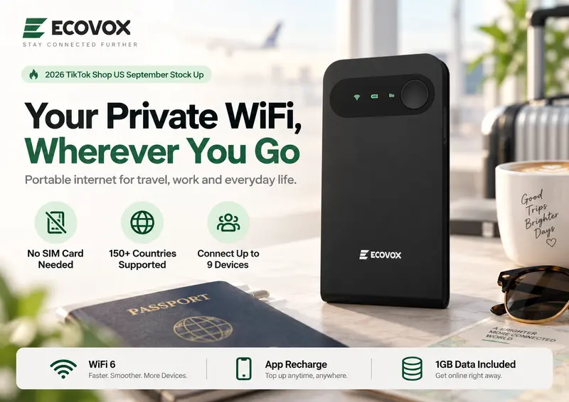 ECOVOX 2026 Portable Wireless WiFi Hotspot - 4G LTE WiFi 6 High