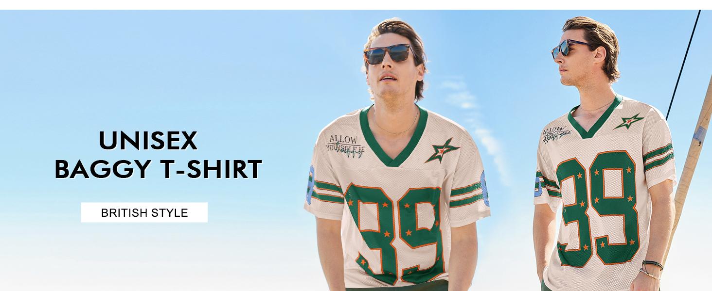 Runcati Mens Oversized Jersey Y2k Baggy T-Shirts Unisex V Neck Graphic Number Tees Streetwear Summer Fashion Tops Menswear