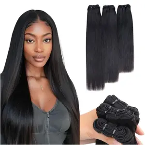 Raw Cambodian Bone Straight Bundles (Full 100g) Super Double Drawn Human Hair Extensions, Glass Shine Bussdown Silky Straight Weave