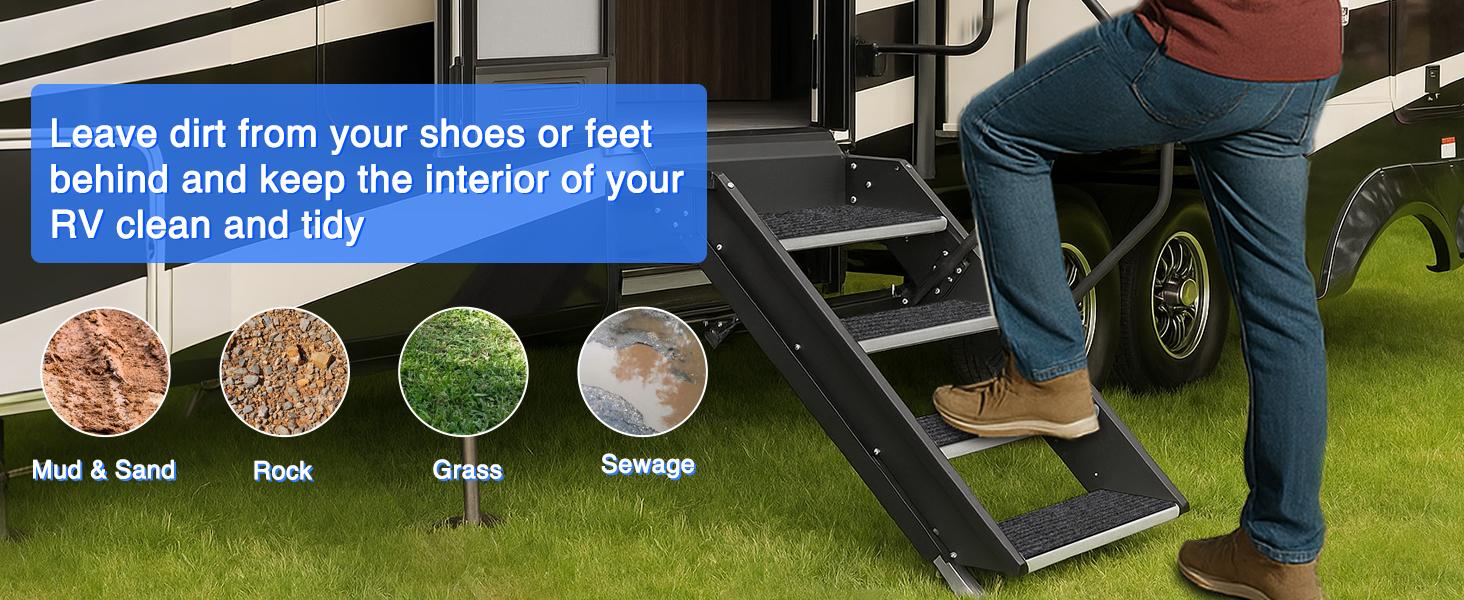 Nilight RV Step Covers 4 Pack 24 x 7.5 inches, Non Slip Camper Steps RV Step Rug with Hook & Loop Works on Electrical & Manual RV Stairs Carpet Rug for Mobile Home Camper Trailers Steps Outside, Gray