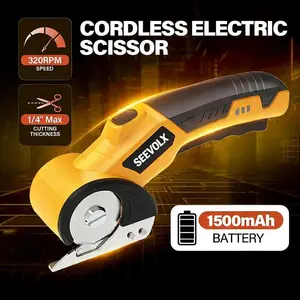 SEEVOLX 4V Cordless Brushless Electric Scissors, Heavy-Duty Power Cutter with Safety Lock & LED Light, Rechargeable Portable Tool for Cutting Fabric, Leather, Carpet, Cardboard, Ideal for DIY & Sewing