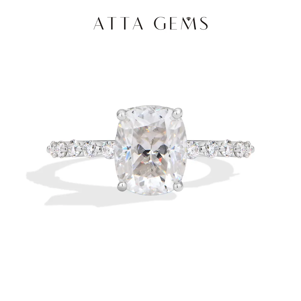 ATTAGEMS 4ct Cushion Cut D Color VVS1 Lab-Grown Moissanite Solitaire Engagement Ring, Elegant Women's Bridal Statement Ring for Weddings, Anniversaries (R342)