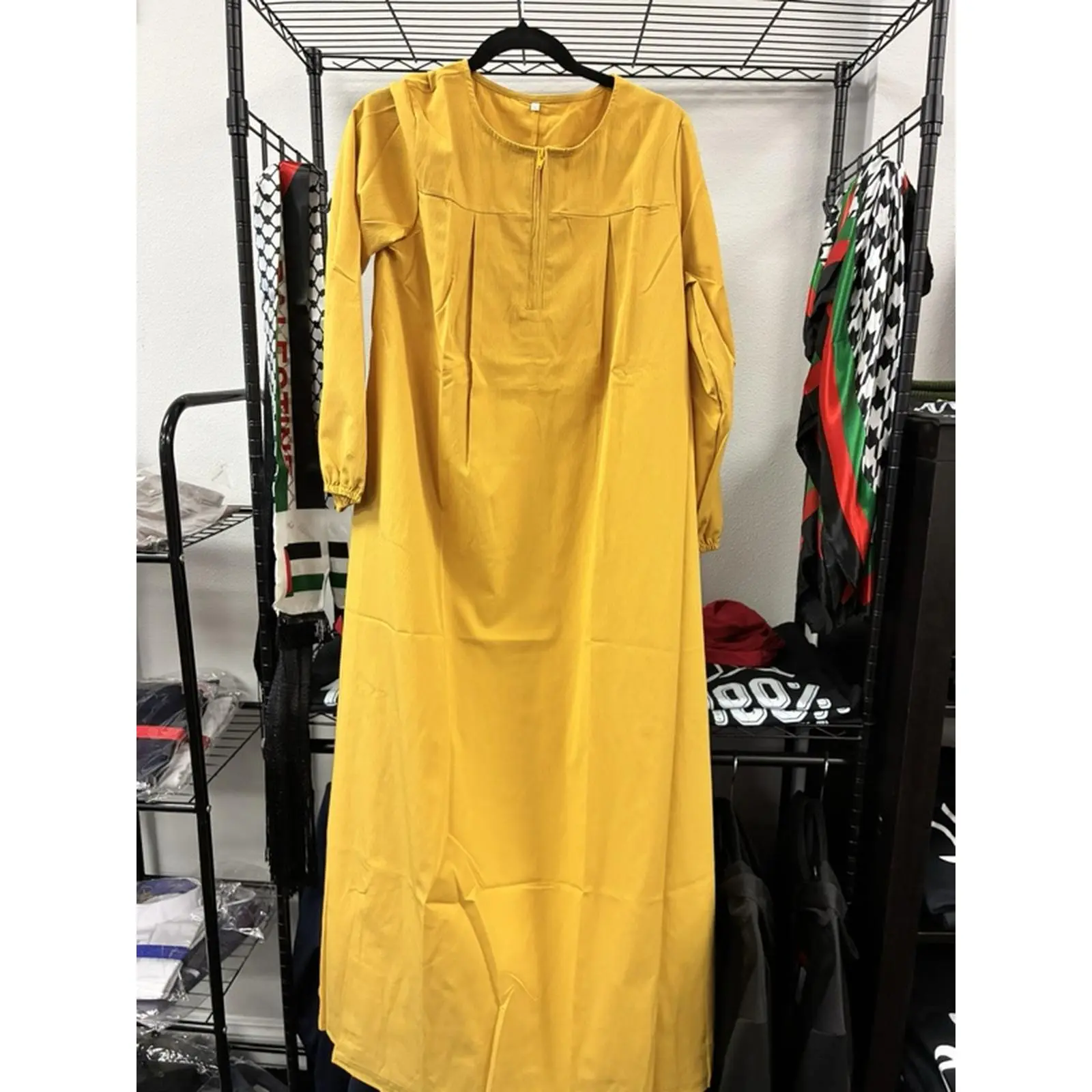 Mustard Yellow and Lavender Abaya with Front Zipper, Sizes Small-4XL, Available in Multiple Colors