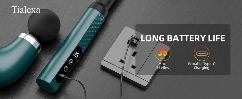 Massage Gun With Upgraded Extended Handle, Ergonomic Massage Gun USB Rechargeable Neck/Shoulder/Waist Massage for Pain Relief, Stepless Speeds 4 Massage Heads & 9 Speed Levels Ideal Christmas Gift for Friends & Families