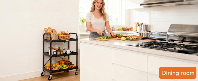 85-188 Pack-N-Roll Folding Collapsible Service Cart, 150LB Capacity, Black