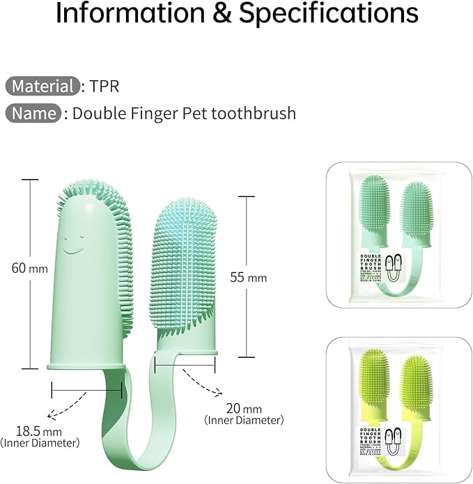 Double-Finger Dog Toothbrush 2 Pack | 135° Surround Bristles Easy Teeth Cleaning Dental Care for Puppies Cats Small Pets