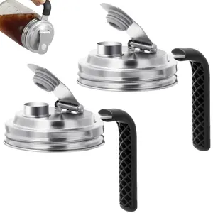 Aieve Stainless Steel Mason Jar Pour Spout Lid, 2 Pack Wide Mouth Mason Jar Pitcher Flip Cap Lids with Handle for Ball Jar Lids (3.38 inch).Cold Brew Coffee, Juicing, Iced Tea.Mason Jar Hacks,   Aesthetic Kitchen, Pantry Staples, Sustainable Living.