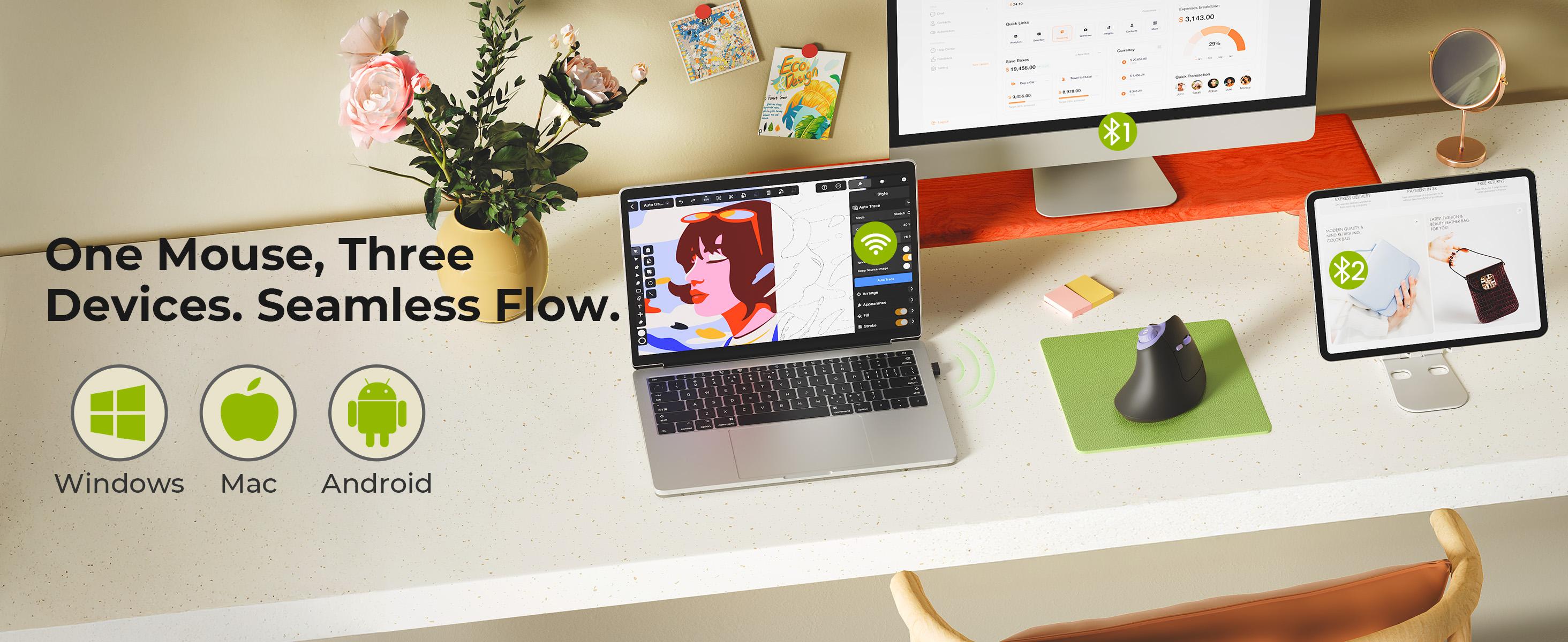 Seenda Ergonomic Mouse Rechargeable, USB+Dual Bluetooth, MOU-302 Vertical Wireless Mouse with Volume Knob, Quiet Clicks, Multi-Device Cordless Mice Compatible for Windows, PC Accessories , Laptop, Mac OS for Work