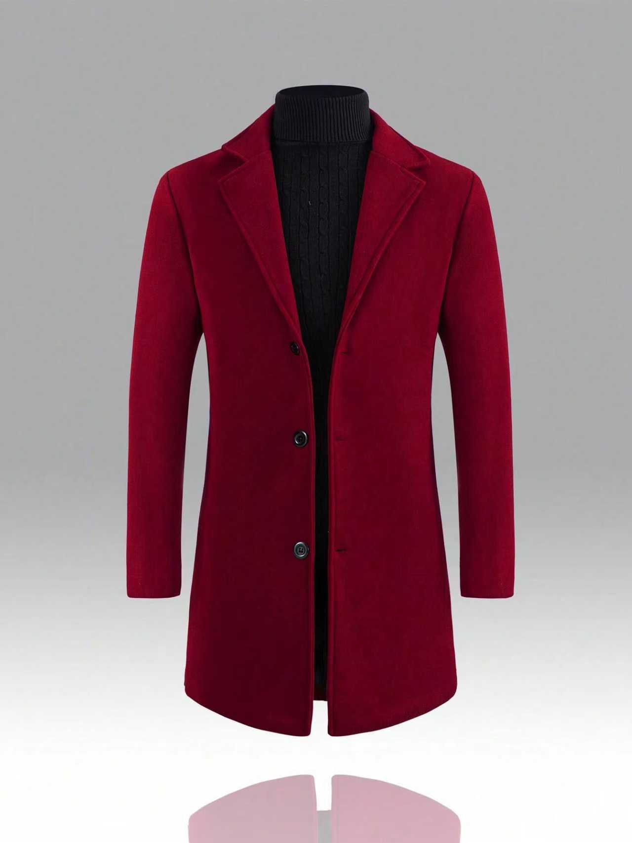 KZZ Men's Solid Button Front Lapel Neck Midi Coat, Regular Fit Casual Long Sleeve Outerwear for Fall & Winter, Men's Clothes for Daily Wear Christmas gifts christmas gifts for him Beige Classic jackets SpringStatements