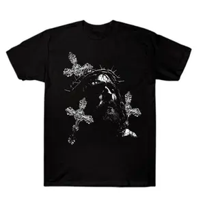 Women's Cross Graphic T-Shirt, Retro 90s Vintage Style Cotton Top, Casual Short Sleeve Loose Fit Crew Neck Streetwear