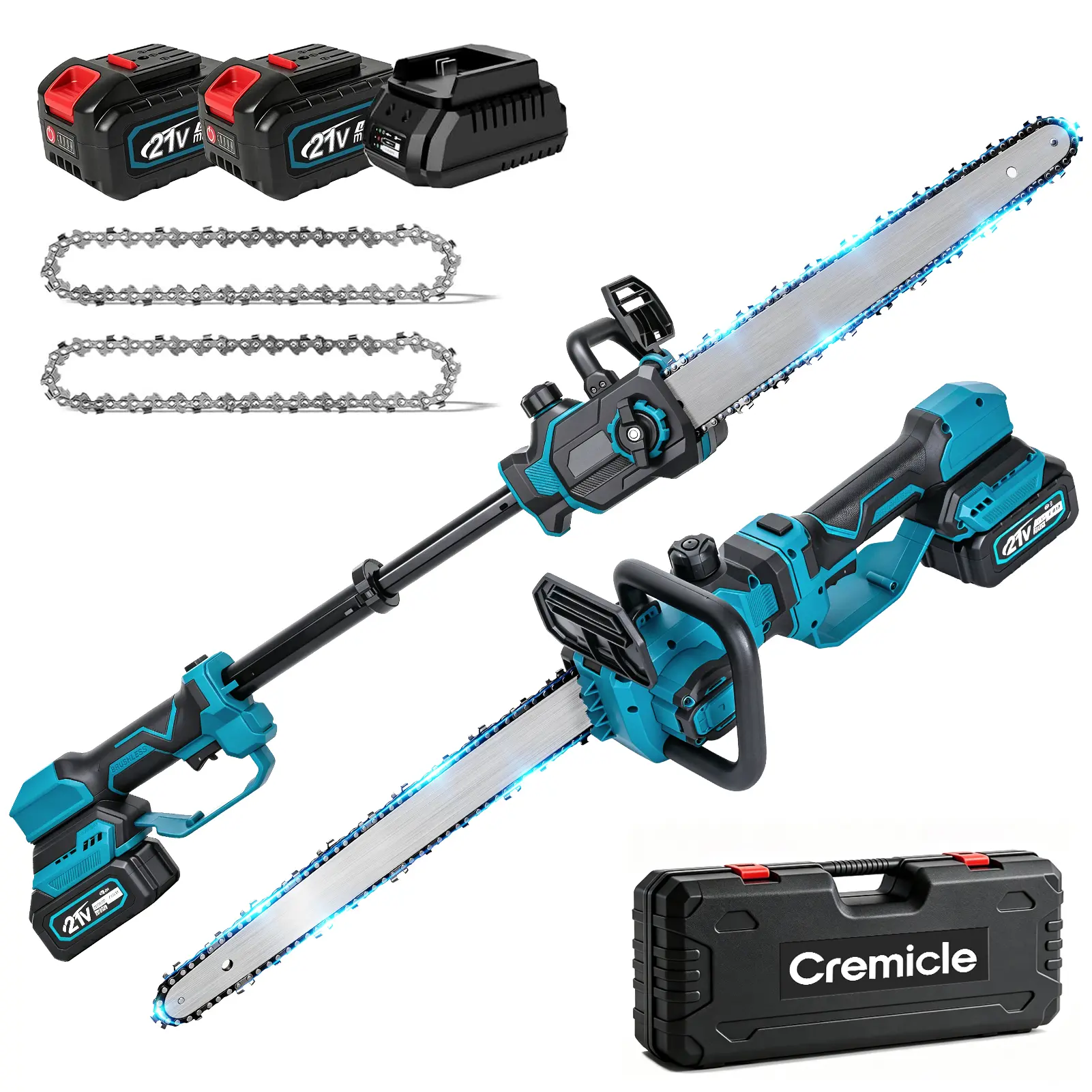 12" Cordless 2-in-1 Brushless Electric Chainsaw & Handheld Chainsaw, 2×4.0Ah Batteries, Auto Oiling, Lightweight Pruning Tool for Tree Pruning & Branch Trimming