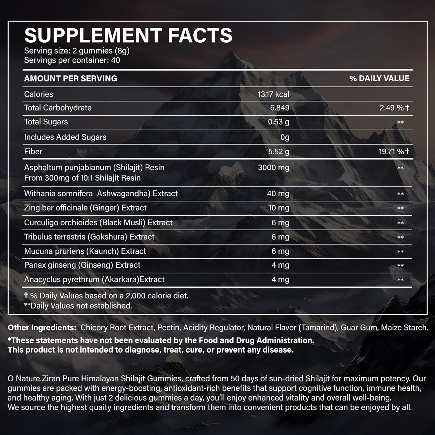 O NATURE.ZIRAN Shilajit Gummies for Men & Women ,Himalayan Shilajit Gold Gummies Rich in Ashwagandha, Gokshura with 85+ Minerals, Authentic Flavor Supplement Dietary Supplement Healthcare Vitamin Macronutrients