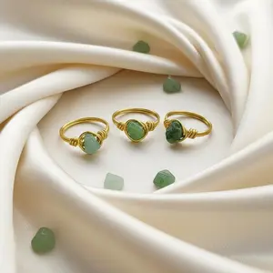 Aventurine Minimalist 18K Gold Handmade Wire-Wrapped Ring for Luck & Prosperity Heart Chakra Gemstone Stackable Jewelry