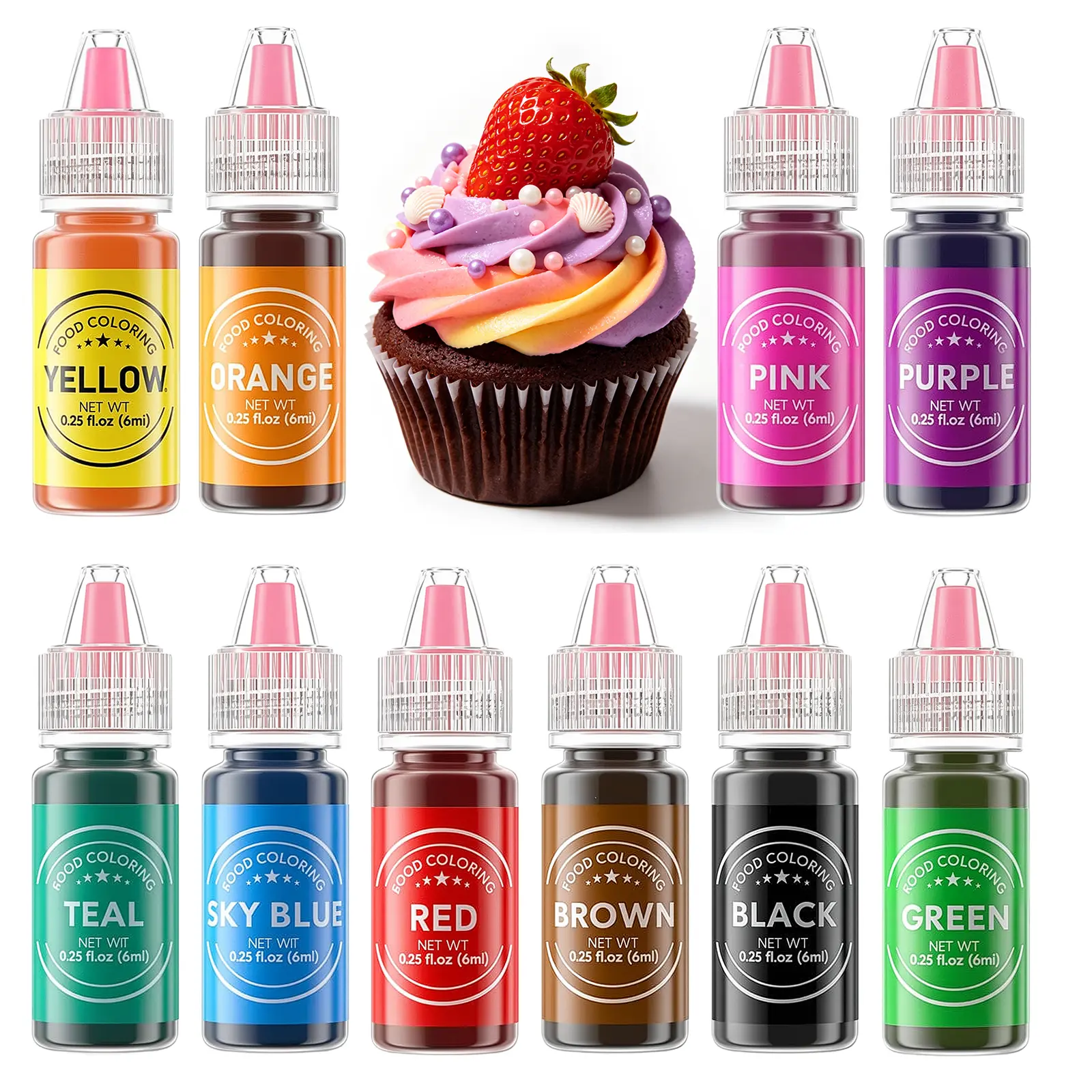 Liquid Food Coloring  10×0.25 Fl oz Set Food Grade Baking Supplies for Childrens' day & Cake ，Cookies，treats，Cream， Macaron Bake Icing Fondant Easter Egg Halloween Christmas Dessert DIY