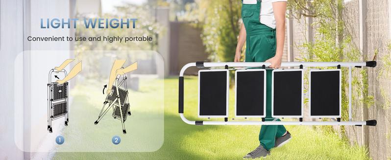 Step Ladder, 4 Sturdy Step Stool with Anti-Slip Pedal & Comfortable Handrail, 330lbs Capacity, Portable Heavy Duty Step Stool for Kitchen, Garage & Outdoor Use