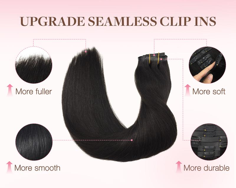 GOOGOO Hair Extensions Seamless Clip in Human Hair Natural Straight