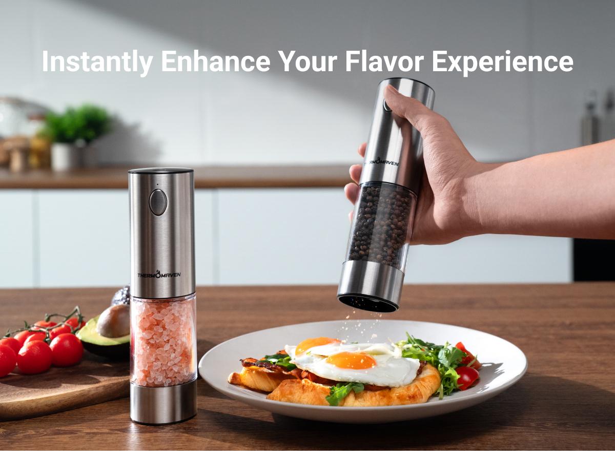 [Large Capacity and LED Light] Electric Salt and Pepper Grinder Set, 3.2oz Larger Rechargeable Automatic with 6 Adjustable Coarseness, Ground Cannon Shaker Peppermill, Black Friday and Christmas Gift