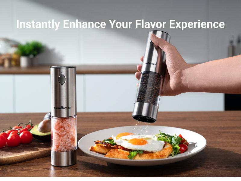 [Large Capacity and LED Light] Electric Salt and Pepper Grinder Set, 3.2oz Larger Rechargeable Automatic with 6 Adjustable Coarseness, Ground Cannon Shaker Peppermill, Black Friday and Christmas Gift