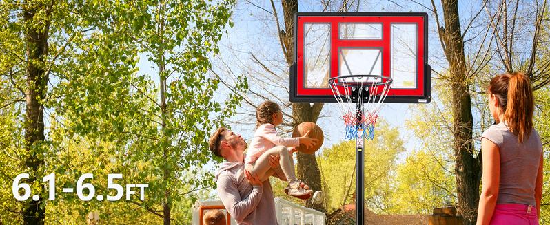 6.1-10FT Portable Basketball Hoop Outdoor for Adult, Adjustable Height 44 Inch Shatterproof Backboard w/Shock Absorbent Rim, Fillable Base, 2 Wheels for Swimming Pool/Indoor