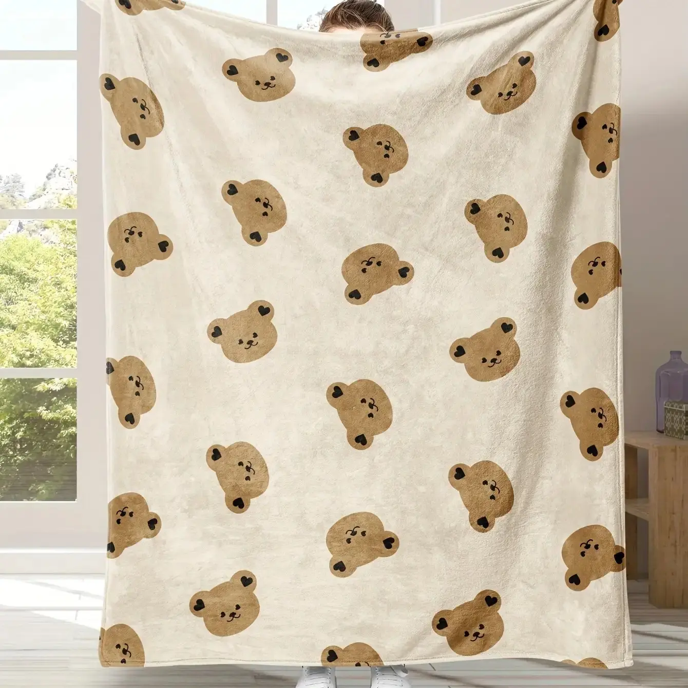 Cute Teddy Bear Lover Gift Soft Cozy Flannel Blanket Neutral Brown Bear Print Plush Throw Warm Fuzzy Bedroom Sofa Nursery Blanket Perfect Birthday Baby Shower Gift for Kids Toddlers Women Girls Home Decor, Flannel Fleece Blankets