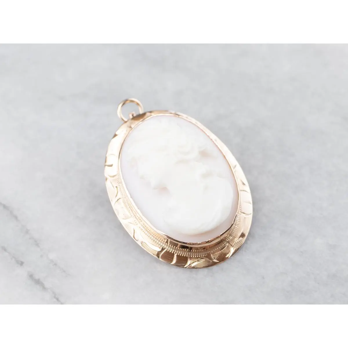 Mid Century Pink Shell Cameo Pendant or Pin