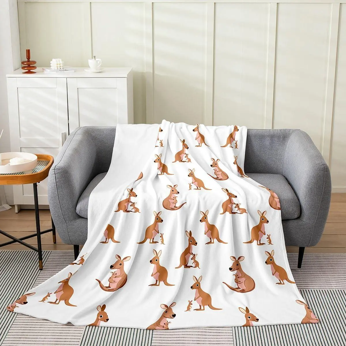 Kangaroo Throw Blanket All Season,Cute Wild Animal Bed Blanket Bedroom Wild Kangaroos Decor Fleece Blanket,Brown Flannel Fuzzy Plush Blanket