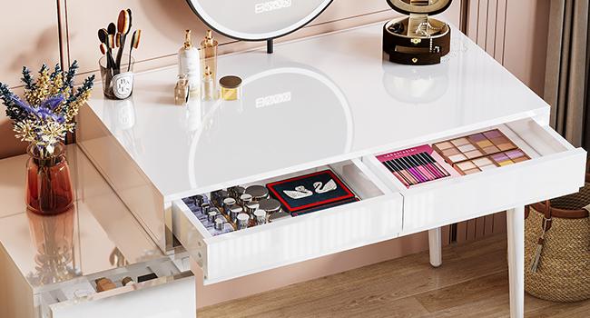 Tribesigns White Desk with 5 Drawers, Modern Home Office Desk with Storage Drawers and Printer Stand, Reversible Computer Desk Vanity Desk for Bedroom, Living Room, Sleek White Furniture Cabinet Tribesigns White Desk with 5 Drawers, Modern Home Office Desk with Storage Drawers and Printer Stand, Reversible Computer Desk Vanity Desk for Bedroom, Living Room, Sleek White Furniture Cabinet