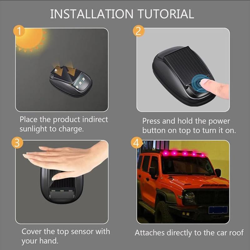 BougeRV  Solar-Powered RGB Car Roof Strobe Light with Remote Control, Wireless LED Warning & Ambient Light for Trucks, Pickups, Camping Use, No-Drill Installation, Enhances Night Visibility & Interior Atmosphere