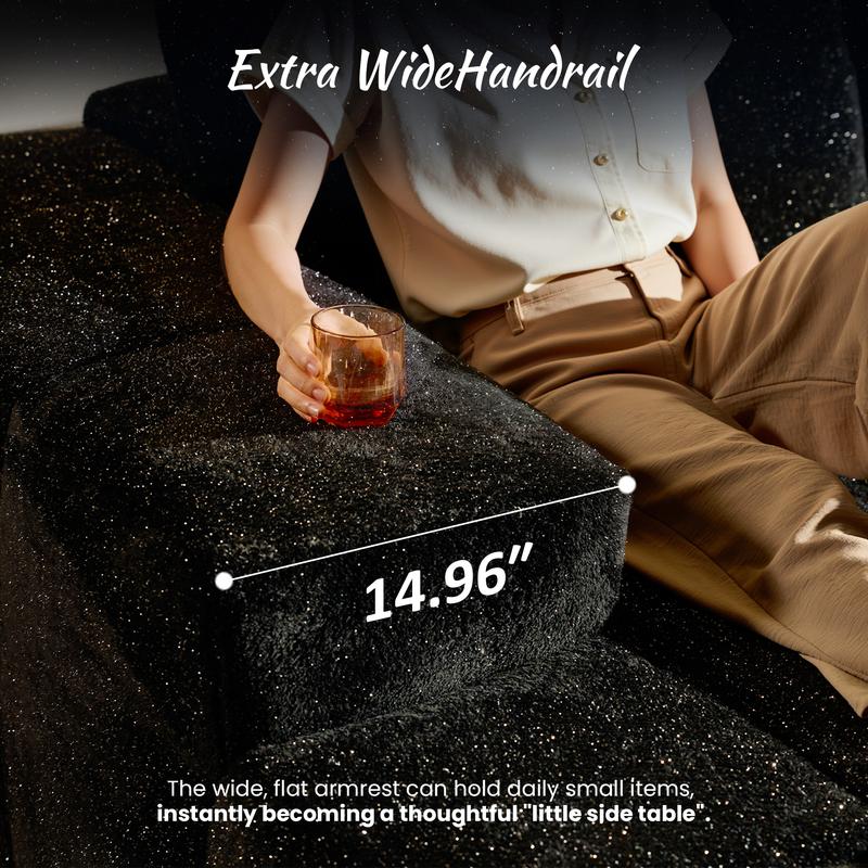 【3 Packages Shipping】Ovios 115" Galaxy Stardust Shimmer Plush Modular Couch with Ottoman&Chaise, No Assembly Required - Boneless L/U-Shaped Sectional Sofa Set with Flexible Configuration - 115"W x 70"D x 30"H, 3 Seater