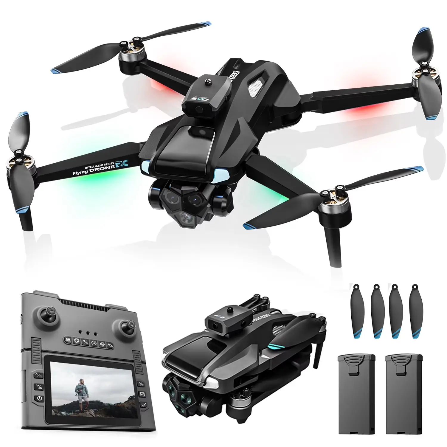 Drone with 4.3″ Foldable HD Screen Controller, 1080P HD Camera Drone for Beginners with Obstacle Avoidance, Optical Flow,Brushless Motor, 40-Min Flight Time, Easy to Fly