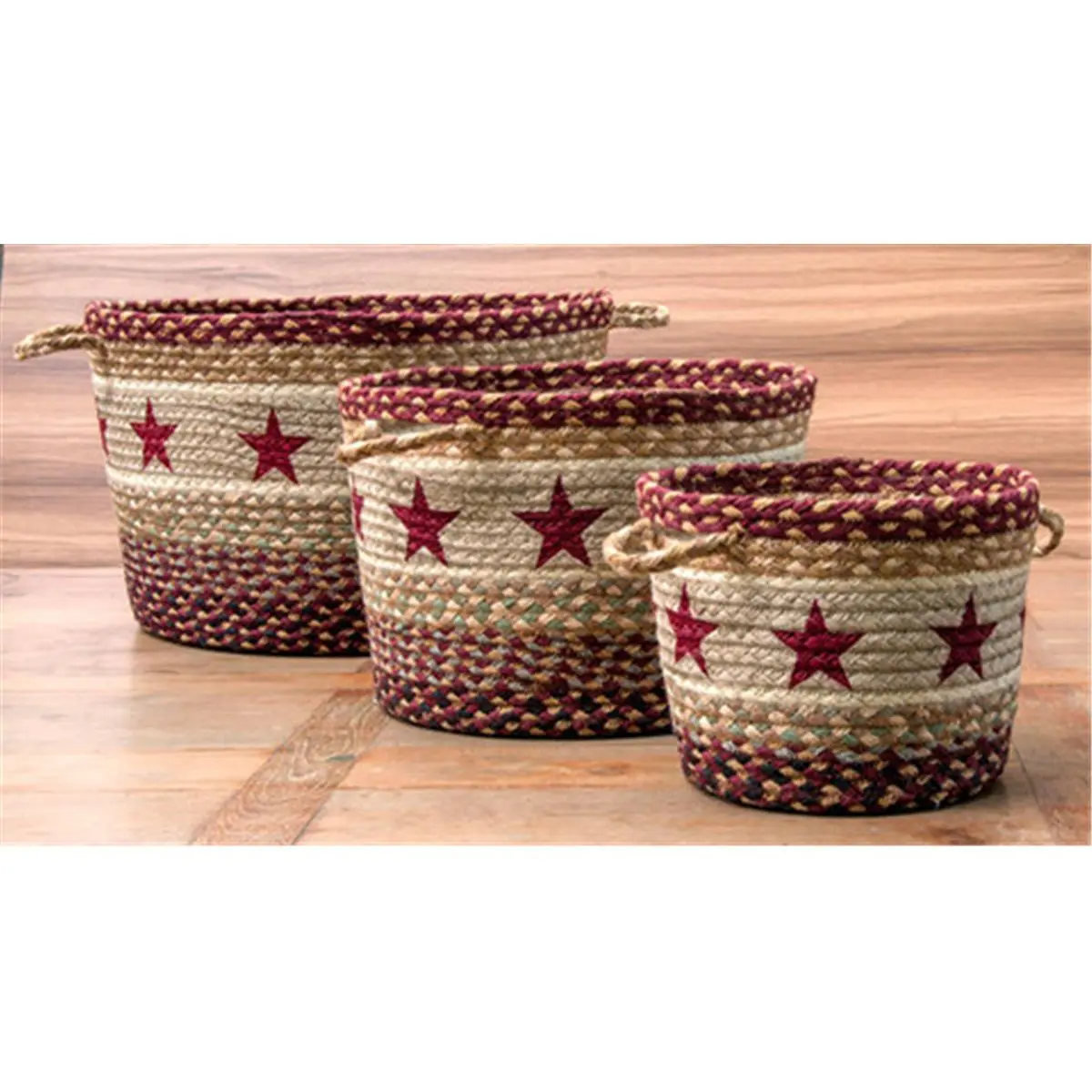 Earth Rugs 36-UBP357BSSM Portable Rectangle Small Printed Handheld Storage Basket - 9x6.5 in, Biodegradable Eco-Friendly Natural Jute, Burgundy Hand Stenciled Star Pattern, Space-Saving Home Organizer, Room Accessories