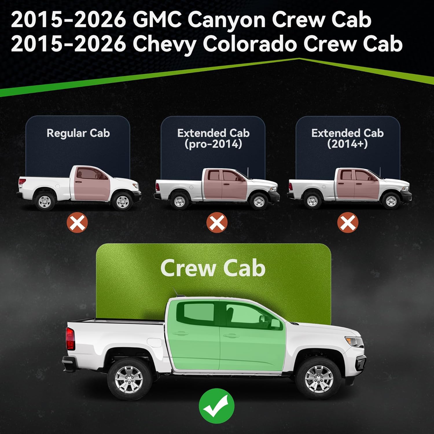 Running Boards Compatible with 2015-2026 Chevy Colorado/GMC Canyon Crew Cab, Two-Stair Side Steps Rail Drop Nerf Bars Carbon Steel