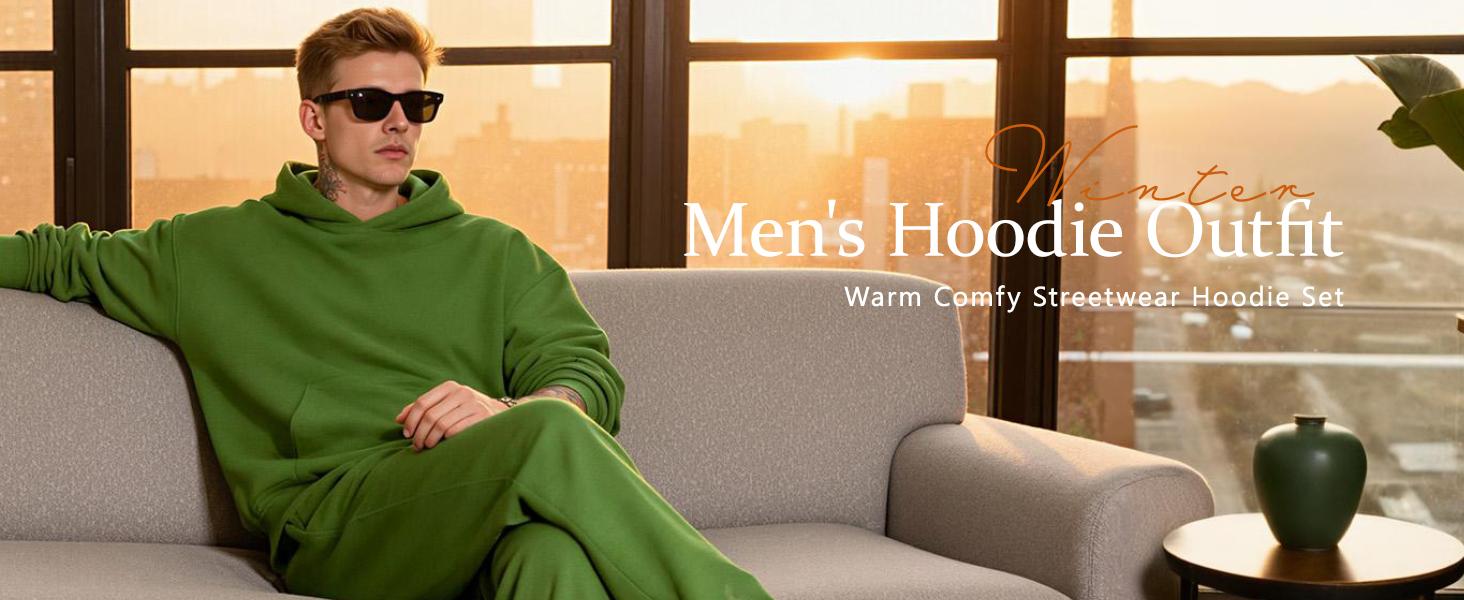 GINGTTO Matching Hoodie Set for Men Winter, 2 Piece Tracksuit, Oversized Hoodie & Sweatpants, Unisex Casual Outfits, Solid Streetwear, Warm Sweatsuit