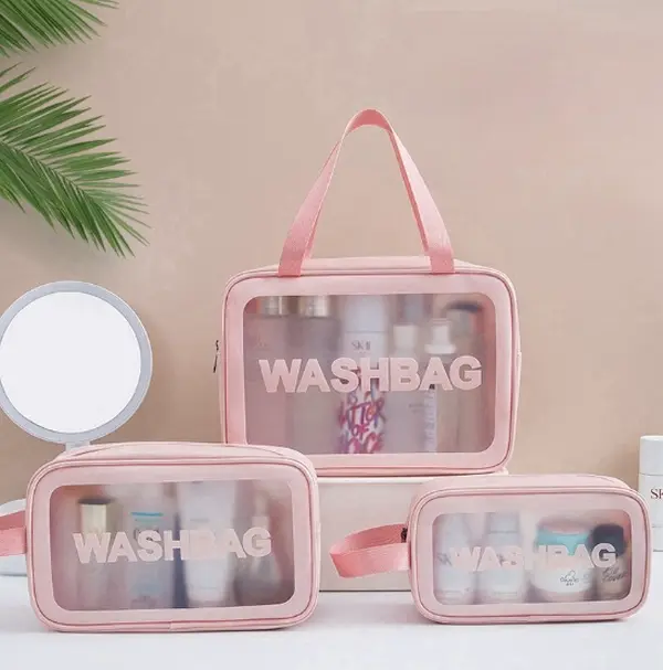 Travel Toiletry Bag for Women, Makeup Cosmetic Organizer Bag for Travel Toiletries Accessories，Matte Translucent Shower Bag with Handy Handle
