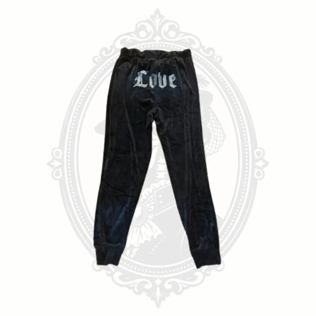 Women's No Boundaries Soft Velour Sporty Chic Jogger Lounge Pants - Relaxed Fit, Ankle Length, Back Love Graphic, Decorative Snaps - Small