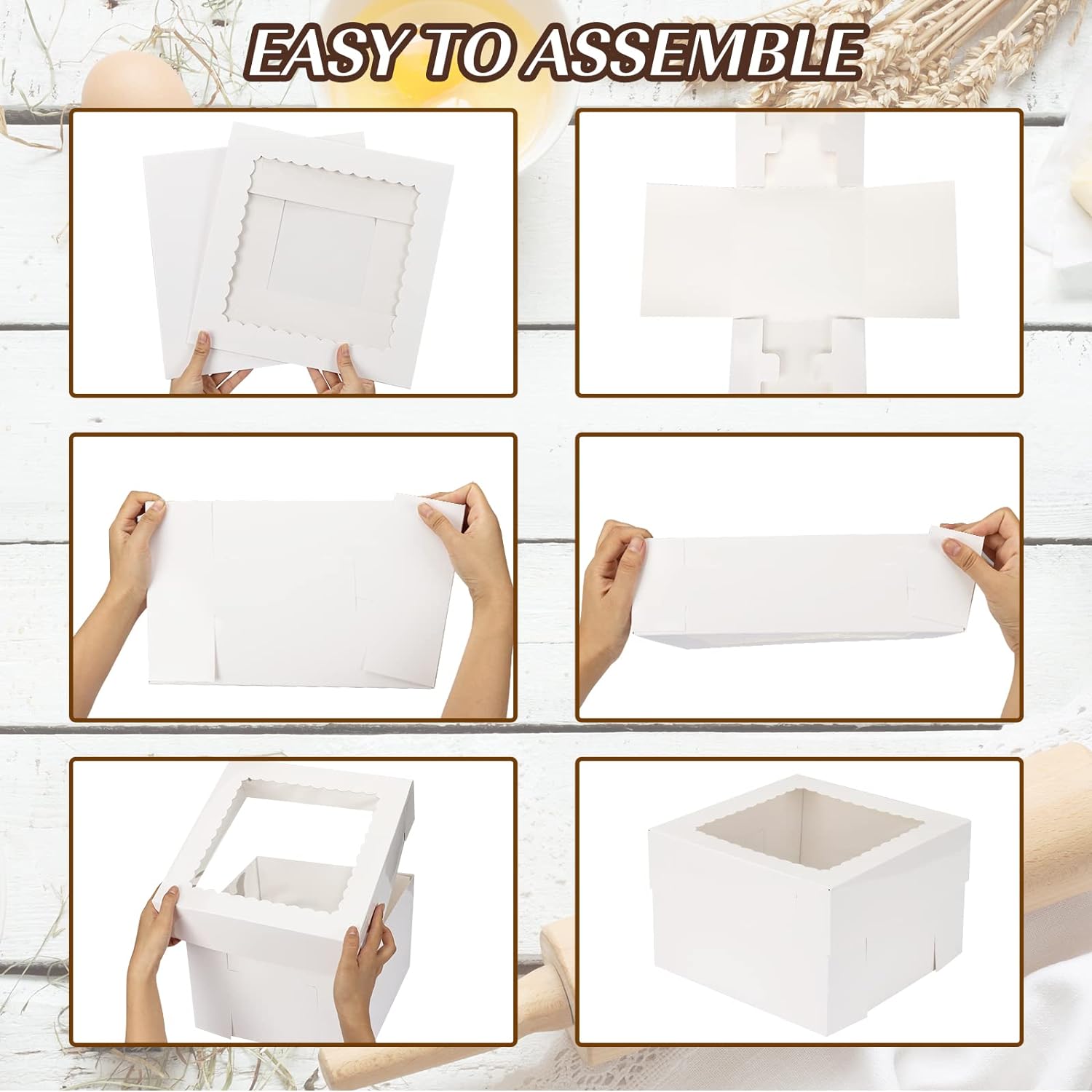 Moretoes 15Pcs Cake Boxes, 12x12x8 Inch White Bakery Boxes with Window Cake Containers Tall Dessert Cardboard Boxes