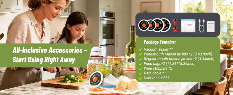 INKBIRD Compact Vacuum Sealer Handheld Portable with 60Kpa Suction Includes 4 Mason Jar Lids 2 Food Bags & 2 Wine Stoppers Rechargeable Design-TikTokShopHolidayHaul