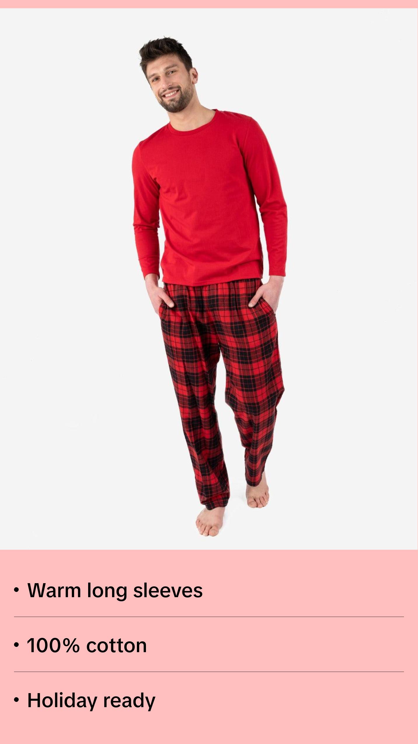 Mens Red & Black Plaid Flannel Set