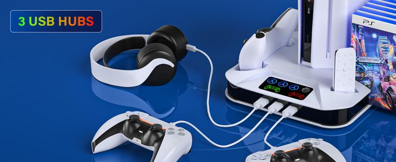 PS5 Cooling Station with Dual Controller Charging Base, 3-Level Silent Cooling Fan, Vertical Stand for PS5/Slim/Pro Disc & Digital, Christmas gifts