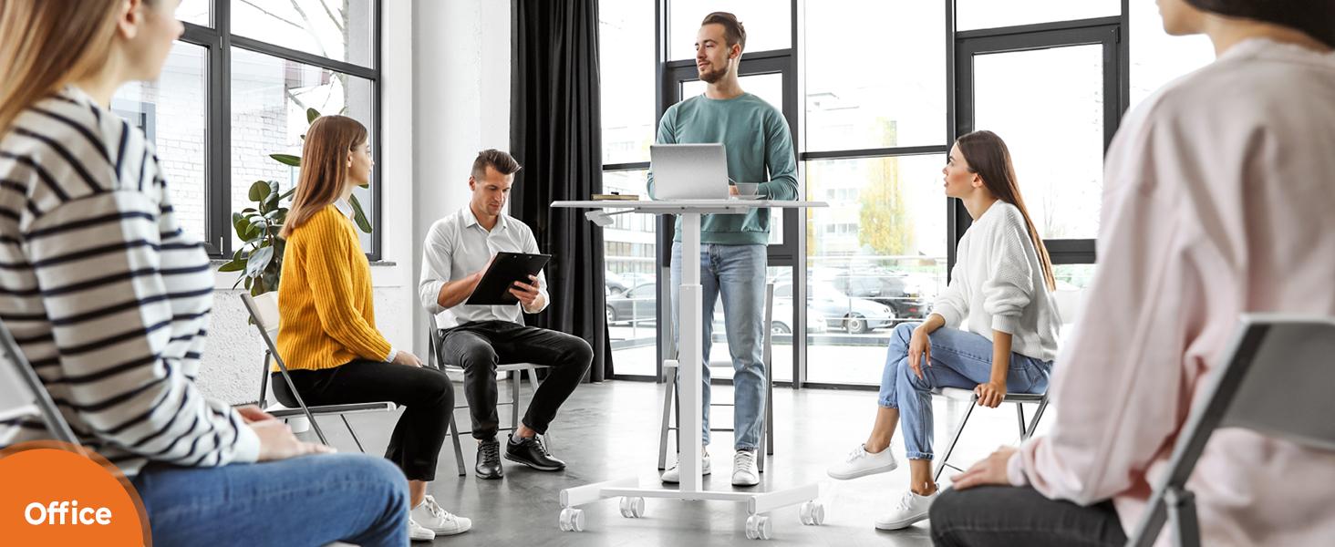 Small Mobile Rolling Standing Desk - Overbed Table, Teacher Podium with Wheels, Adjustable Work Table, Rolling Desk Laptop Computer Cart for Home, Office, Classroom