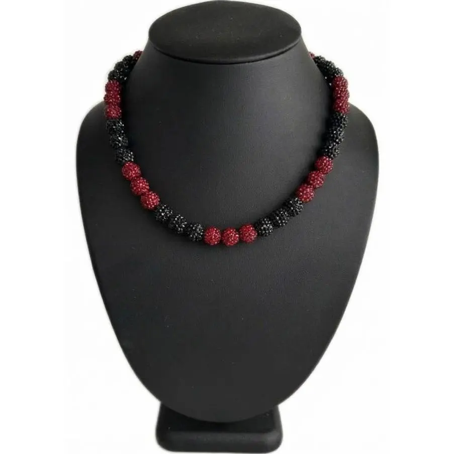 Iced Bling Disco Ball Rhinestone Crystal Bead Baseball Necklace Black Burgandy Maroon