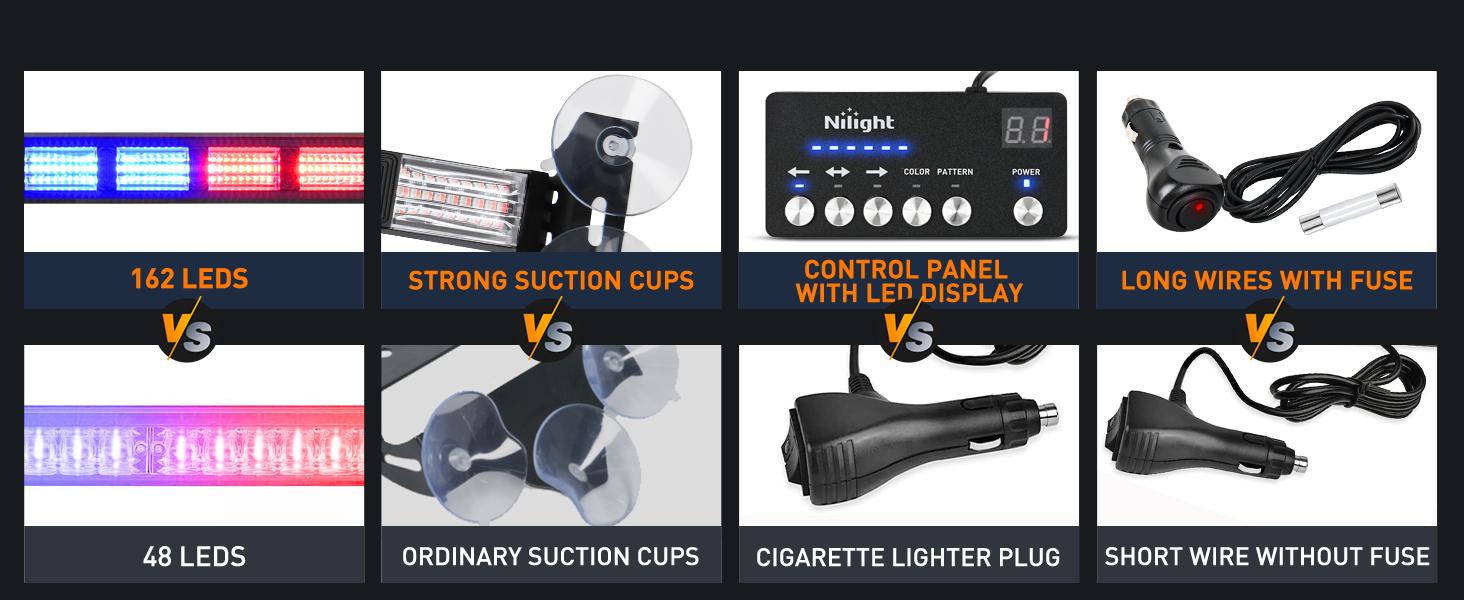 Nilight 162 LED Traffic Advisor Strobe Light Bar 2-in-1 Red Blue  Warning Hazard Lights with Controller 4 Switchable Color 36 Flash Pattern for Trucks Cars Tow Plow Construction Vehicles