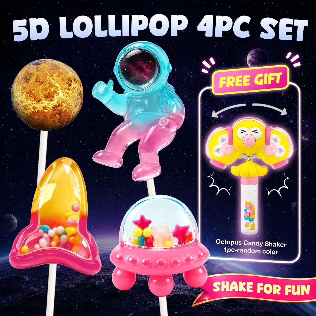 【Free Candy Shaker】Candy Master Interactive 5D Lollipops with 1piece FREE Candy Shaker, Shake-to-Hear Fun Sounds, Hard Candy, Edible Fidget-Inspired Candy, Individually Wrapped, backtoschool
